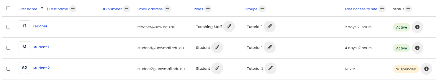 Moodle - Participants Page Example